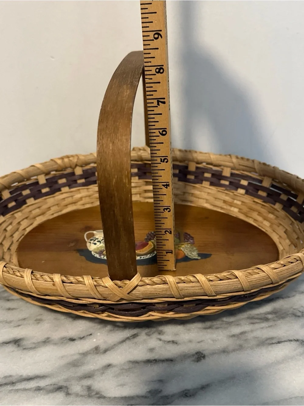 Nantucket style Woven painted Fruit Basket Tray with Wooden Handle - Brown folk